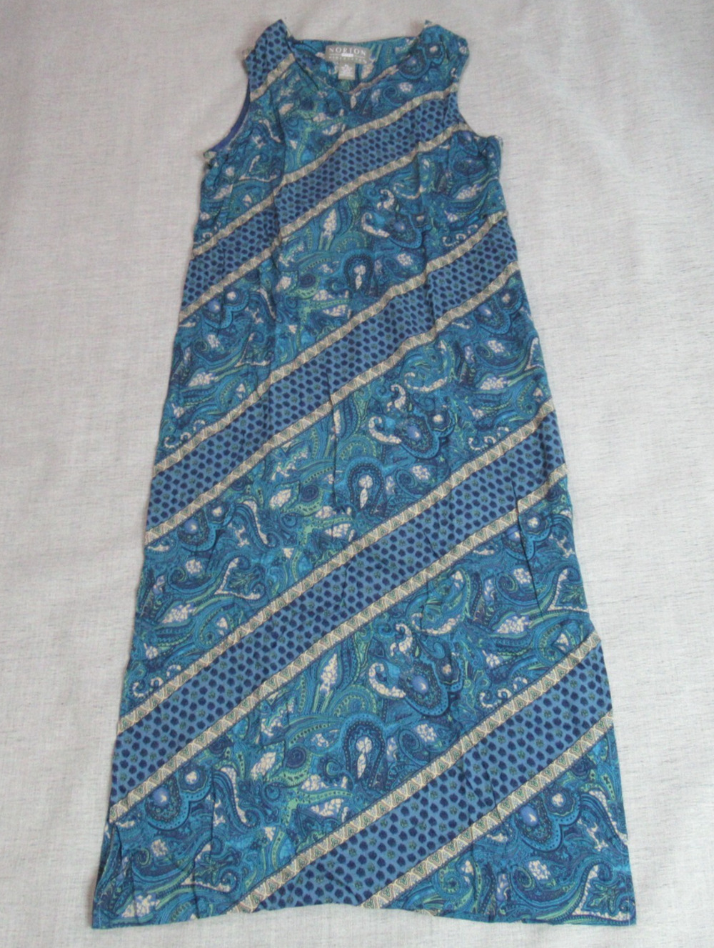 Norton McNaughton Dress Womens Size PL Blue Paisley Boho Side Slits Maxi Hipster